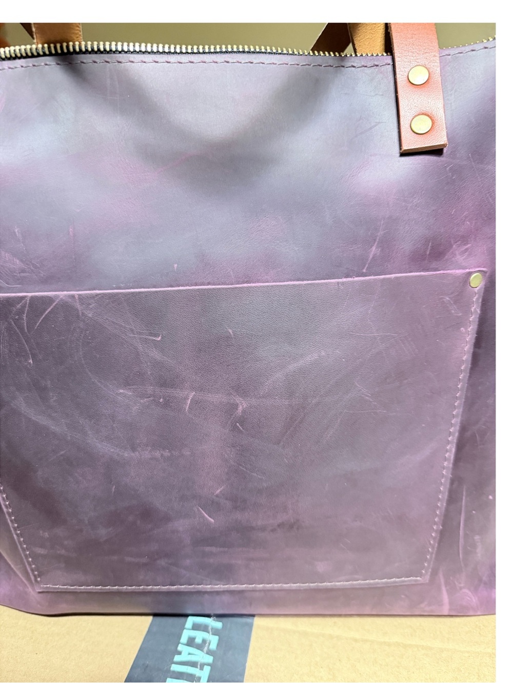 Portland Leather Goods oversized Tote Larkspur Purple VGUC - Picture 2 of 16